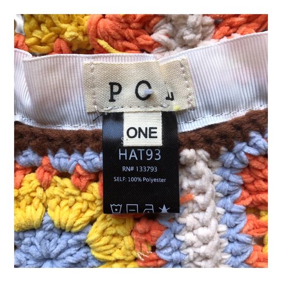 POL Crochet Granny Square Chenille Polyester Bucket Hat One Size NWOT - Picture 12 of 16